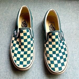 Vans slip on. Teal and white, WM 6.5
